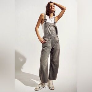 Free People Good Luck Barrel Overalls We The Free Adjustable Archieve Grey